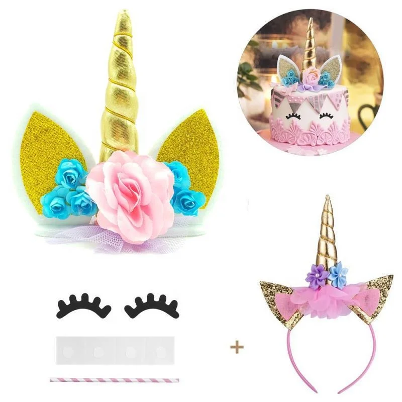 Unicorn Cake Topper With Eyelashes And Unicorn Headband Unicorn Party Supplies For Birthday Party, Baby Shower And Wedding Party