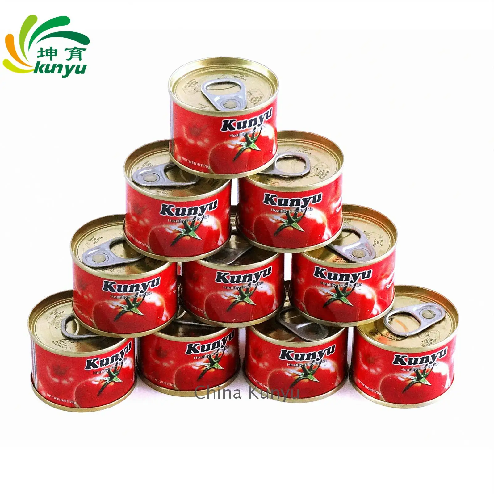 Kunyu Canned food tomato paste price cheap tin tomato sauce in drum easy open from factory  70g 210g 400g 2200g