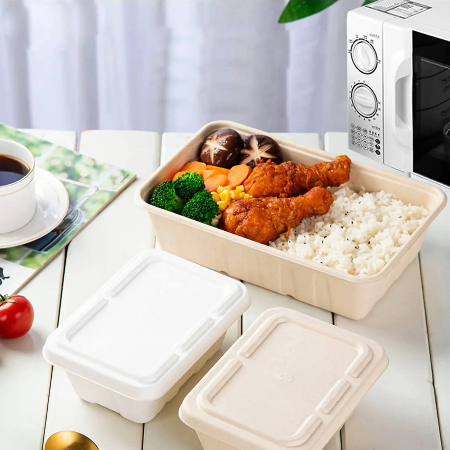 New arrival Disposable Bagasse Paper Pulp Plates Biodegradable Sugarcane Takeaway Tableware Food Bento Packaging Box