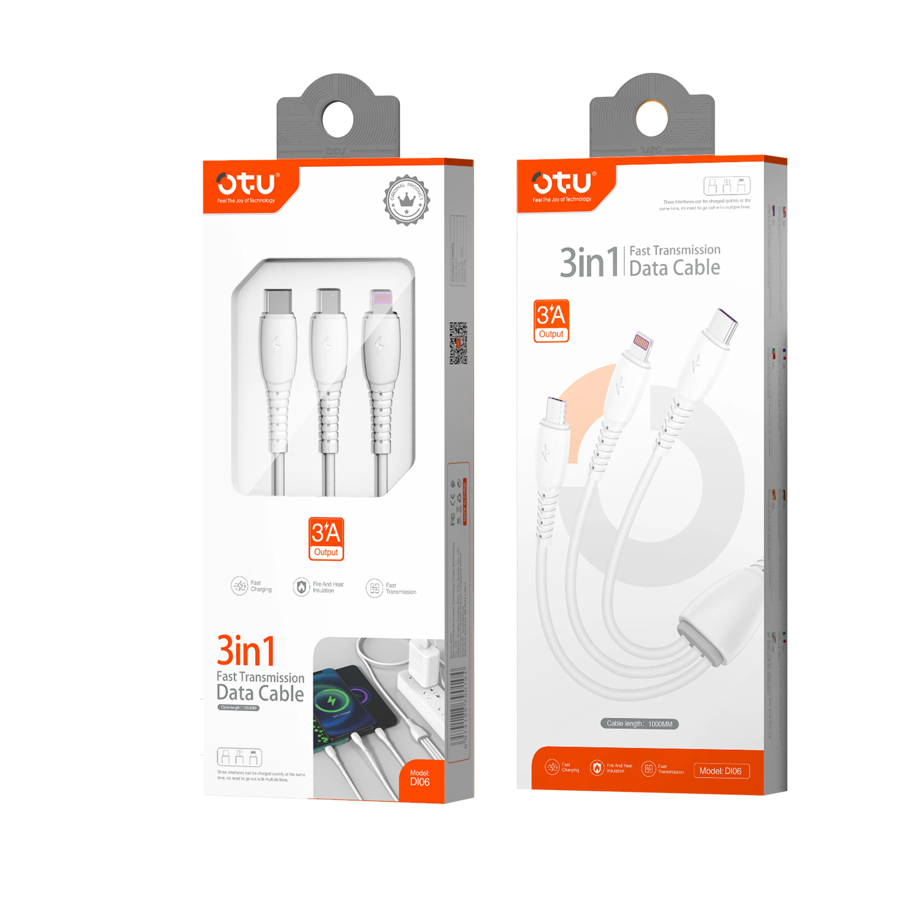 OTU 3in1 Data USB Cable for iPhone Fast Charger Charging Cable For Android phone type c xiaomi Samsung Charger Wire For iPad