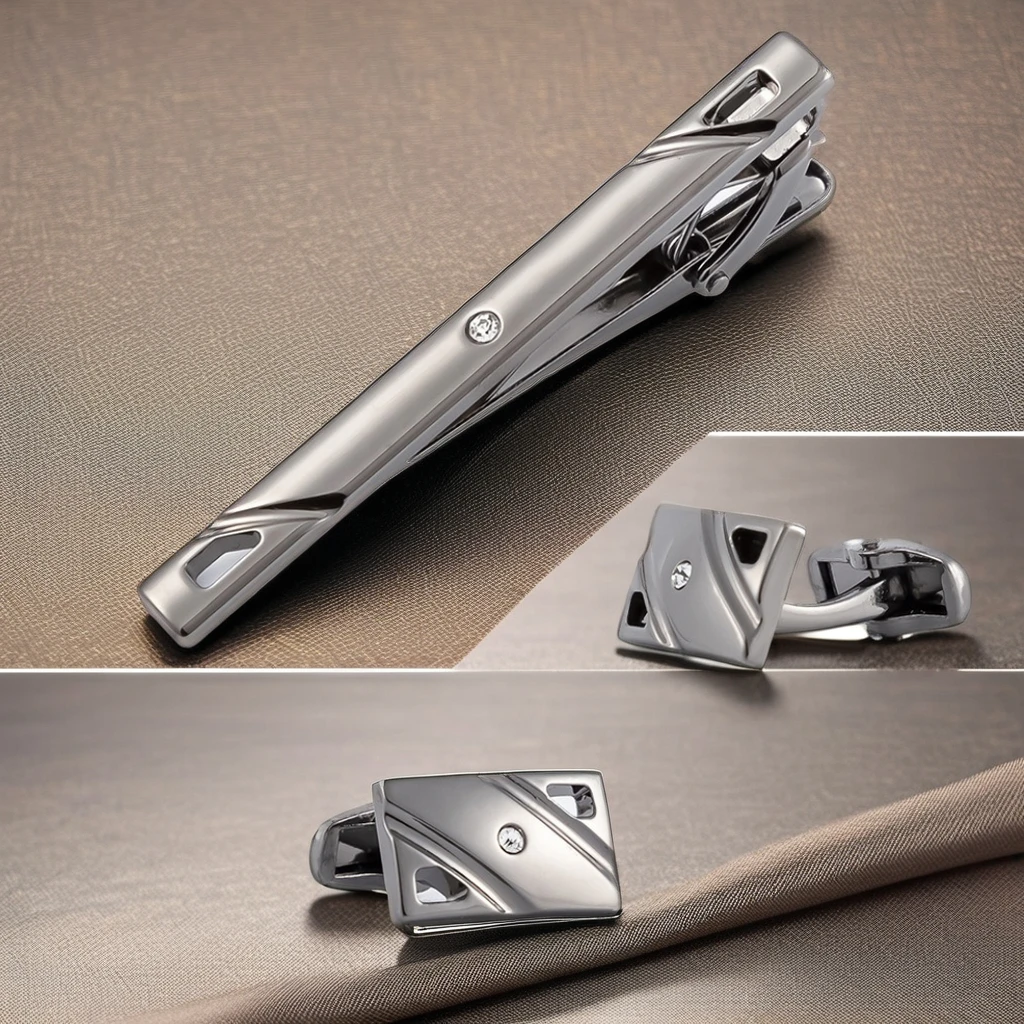 Stainless Steel Mother of Pearl Cufflink and Tie Clip Set Premium Jewelry for Men