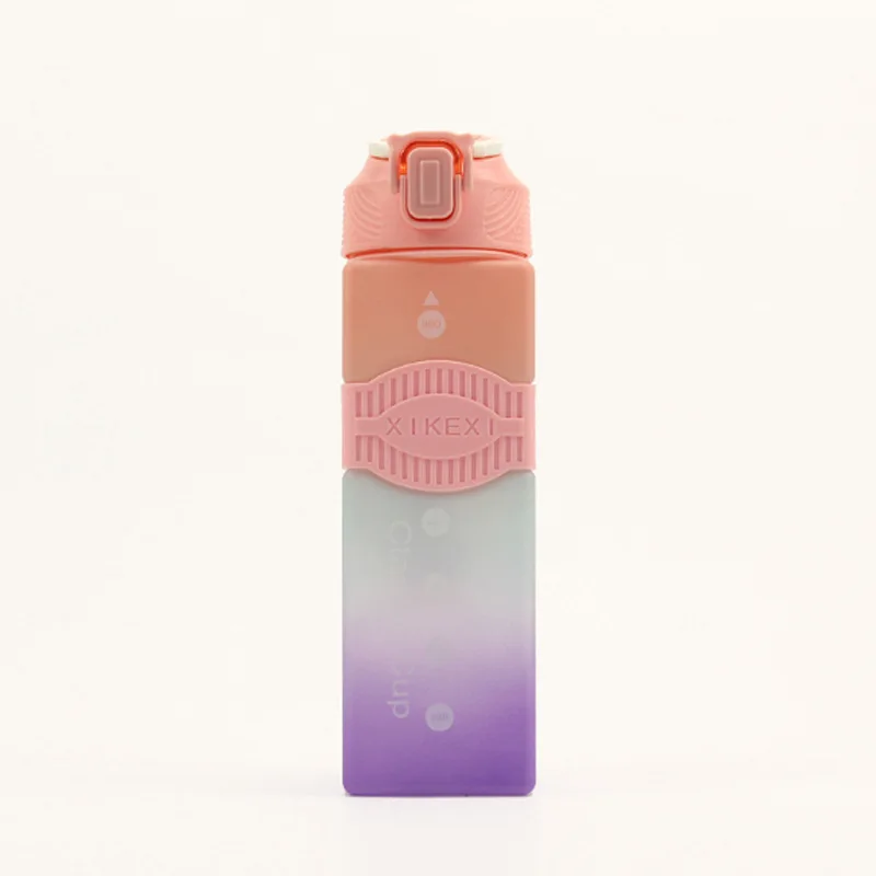 1000ML 1L 32oz square Plastic Tritan Motivational Fitness Gradient Color Sports Gym Drinking Water Bottle with time marker straw