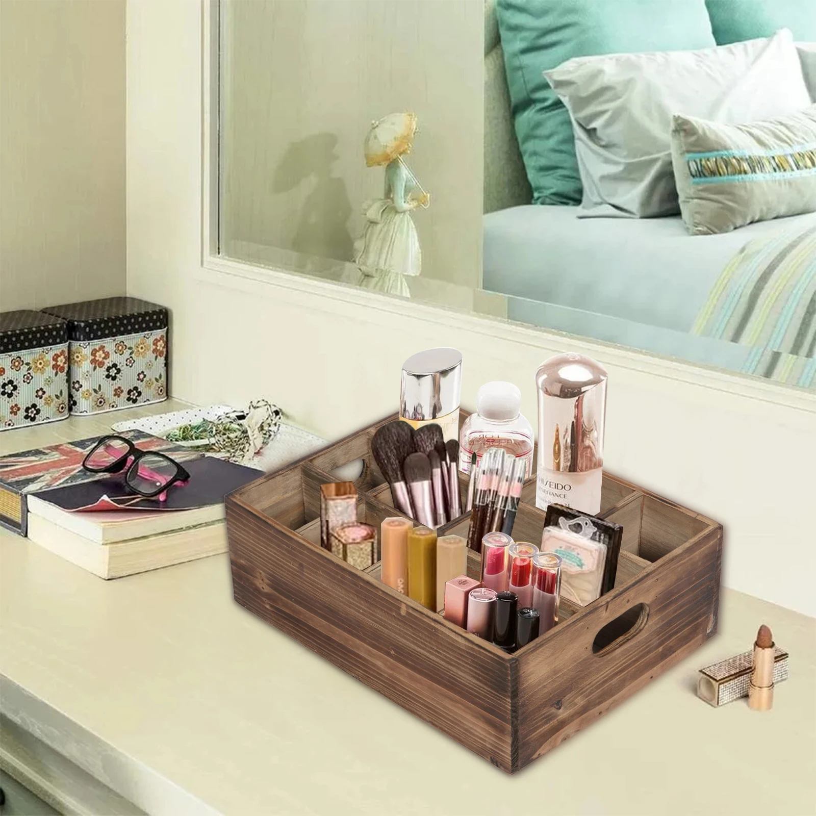 Handmade Rustic Decor Brown Wood 12 Individual Slot Beer Bottle Serving Crate Carrying Handles -Beer Storage Box Wooden Crate