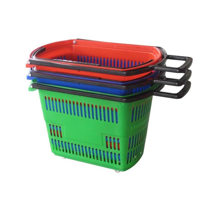 Guichang four-wheeled supermarket railing shopping basket portable trolley blue frame plastic large shopping