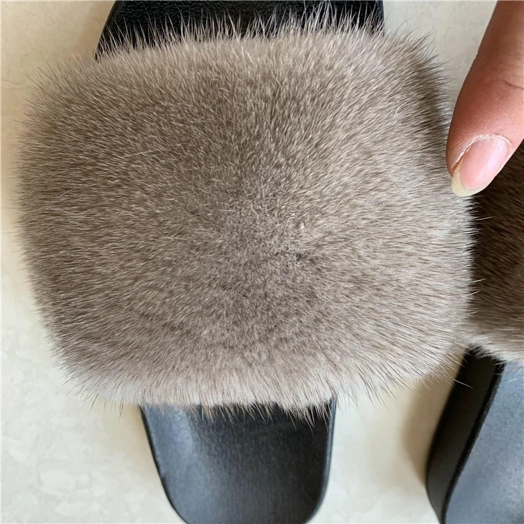 2020 NEW Fashion real fur slides wholesale Multiple colorswomen mink fur slippers furry outdoor sandals Custom logo