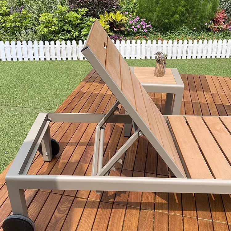 Swimming pool chaise lounge plastic wood outdoor furniture sun lounge  chair aluminum garden lounge chair