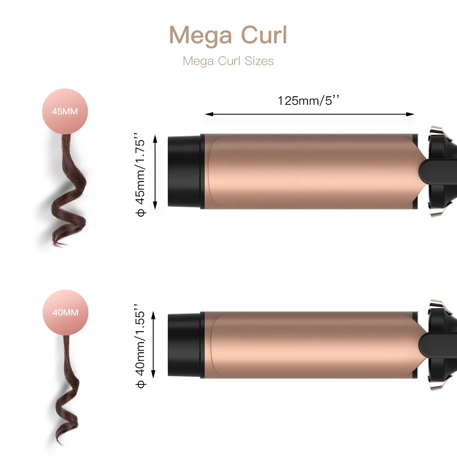 Lena Custom 40mm Big Curls Ionic PTC Fast Heating Tourmaline Ceramic Curly Hair Iron Curling Wand Curler