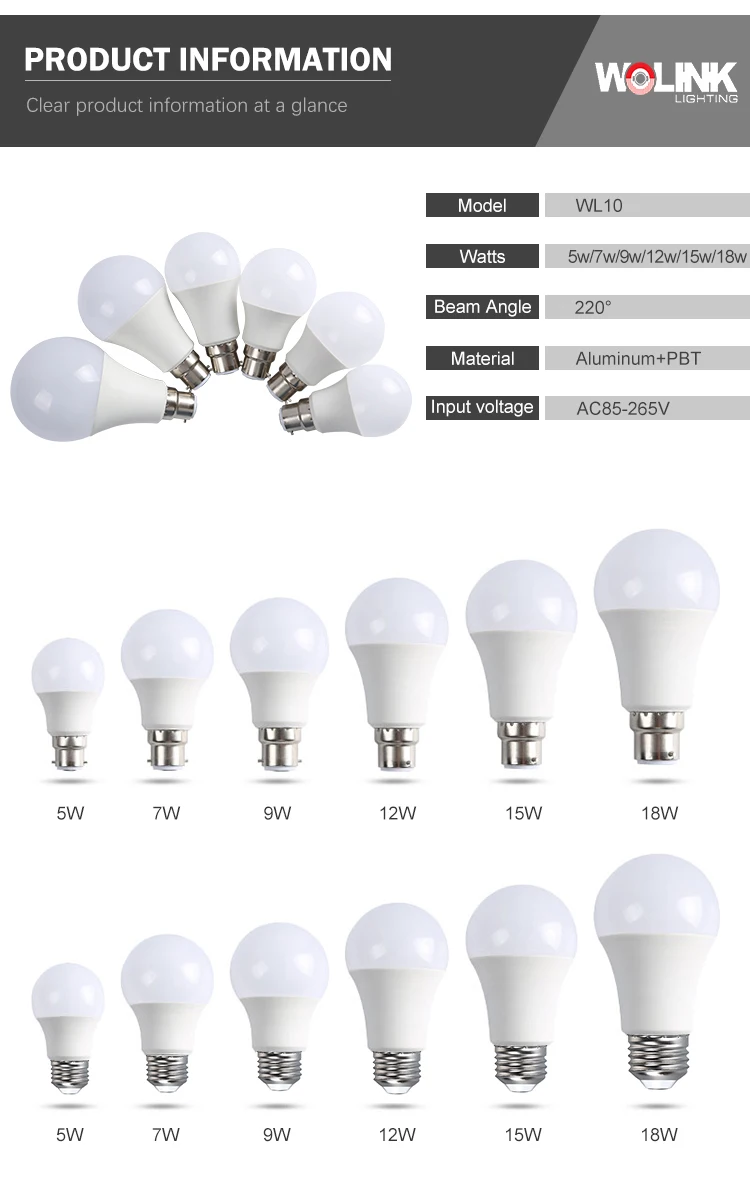 Hot selling office home smd2835 E27 B22 led bulb light 5w 7w 9w 12w 15w 18w indoor bulb led light lamp
