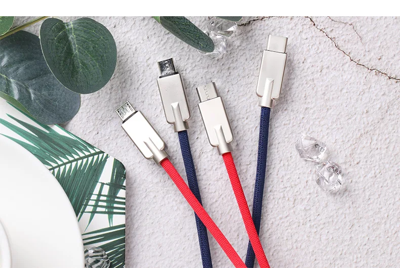 
1M 2.4A Fabric Zinc alloy Braided Data USB Cable Set For IPhone wholesale fast charging type c data cable 