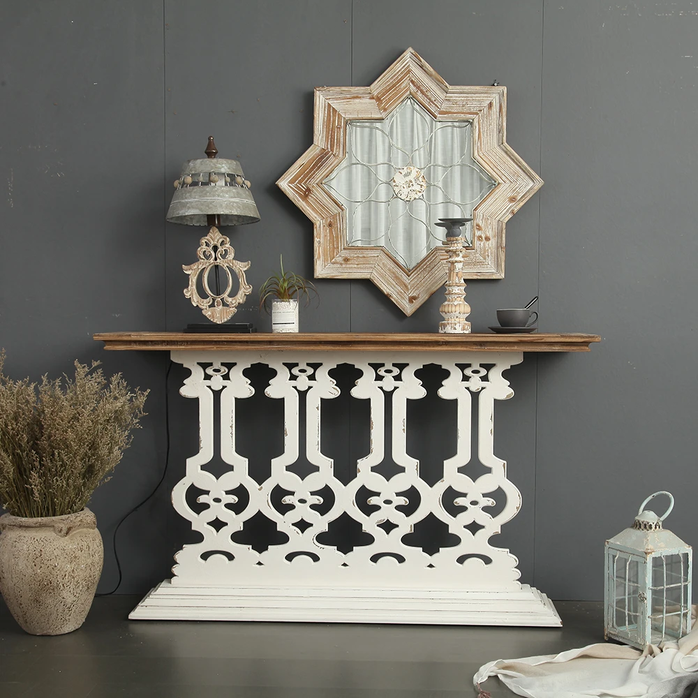 YUANYU HOME farmhouse new design white solid wood carved long console table