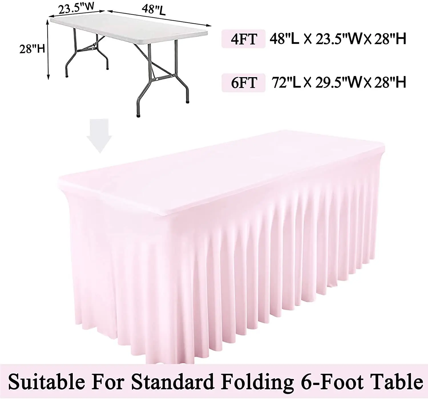 8FT Rectangle Table Skirt Black Table Clothes with Wrinkle Resistant Ruffles