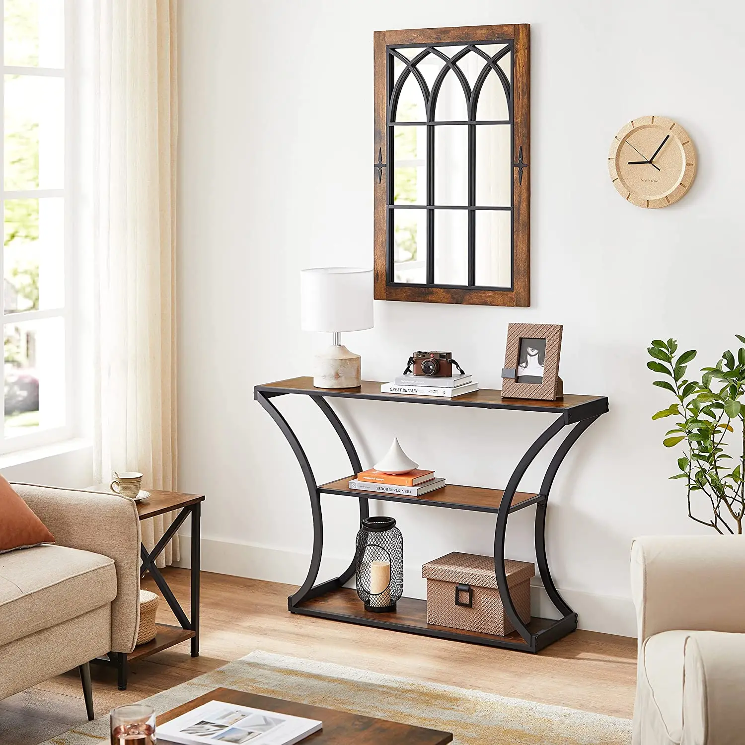 Sofa Table with Curved Frames 2 Open Shelves, for Hallway Entryway Living Room