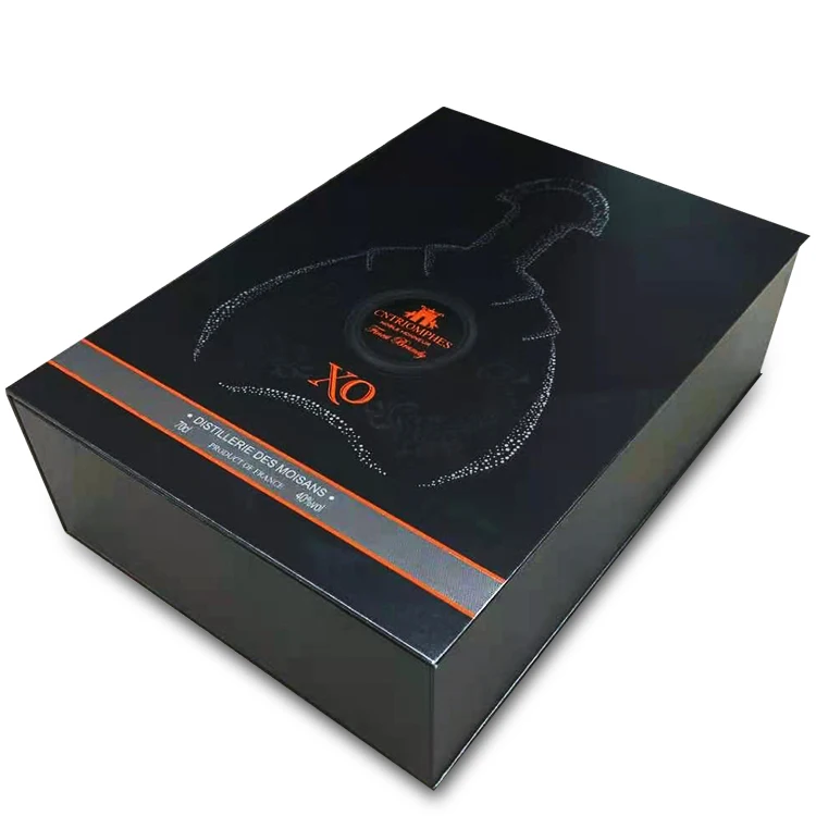 Factory Custom Luxury Tea Red Wine Paper Box Custom Logo Gold Stamped Rhum XO VO Glass Beer Bottle Packaging Box for Rum