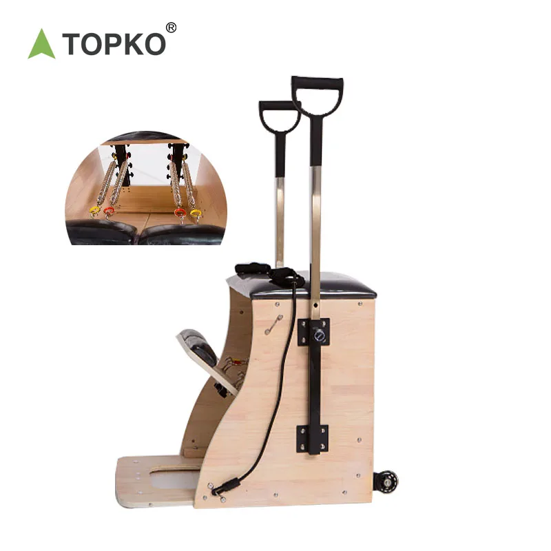 TOPKO Wood Steel Stability Chair with PU Handles Spring Reformer Machine Equipment for Fitness Yoga Body Building Pilates Chair