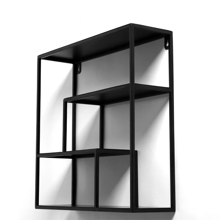 First class quality modern functional black metal storage wall shelf