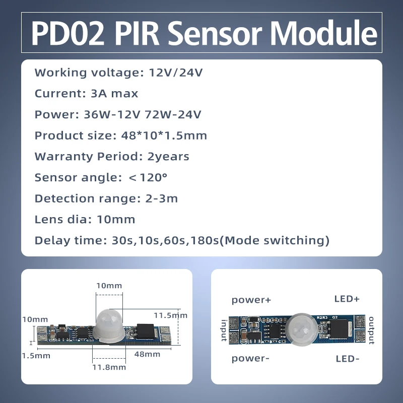 OEM/ODM Available DC12V/24V Pir Human Body Proximity Sensor module 3A 36W 72W pir sensor switch for led light
