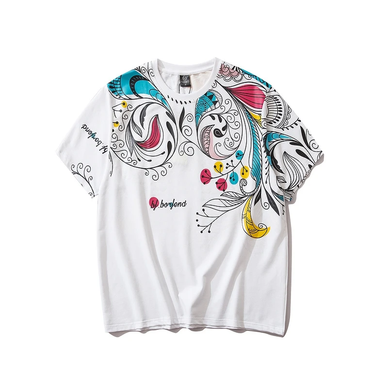 
2020 New Arrival Fashion Ethnic Pattern Printing Ladies Round Neck T Shirt Ladies New Design T Shirt Fashion Lover T Shirts 