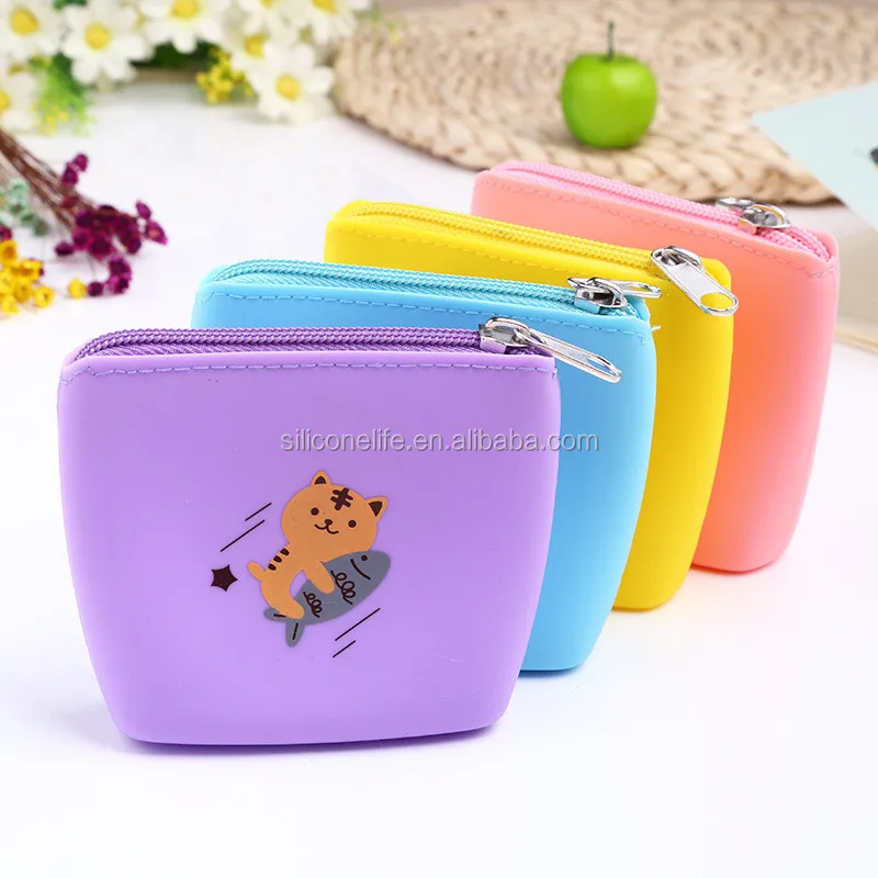 New Small Cute Cat Coin Purse Bag With Zipper Kids Cartoon Silicone Kawaii Bag Coin Pouch Children Purse Holder Kids Coin Wallet