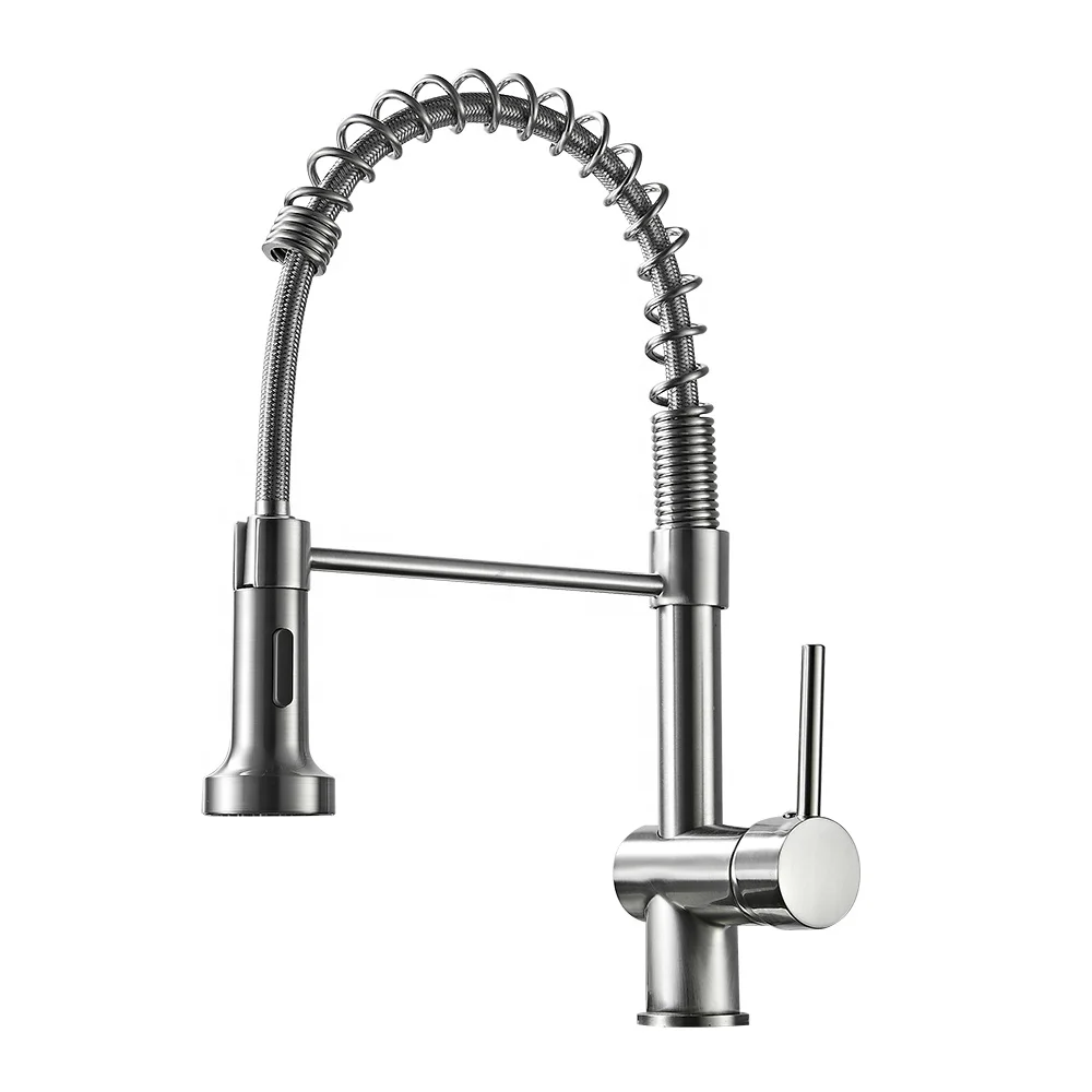 Sanitary Ware Contemporary Flexible Kitchen Faucets Tap Single Hole Pull Out Brass Commercial Spring Kitchen Sink Mixer Faucet