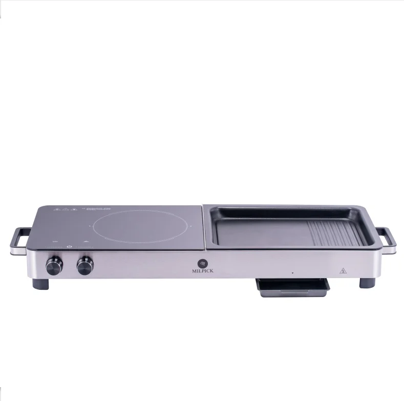 Hot pot barbecue integrated pot multi-functional separate shabu electric grill for home use Korean barbecue aurora silver