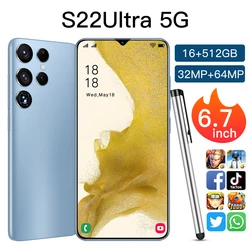 Free memory card Grade A+ Smartphones 16GB+512GB Smartphone 6.7 inch Cellular phone With Face Unlock/GPS 6800mah large battery
