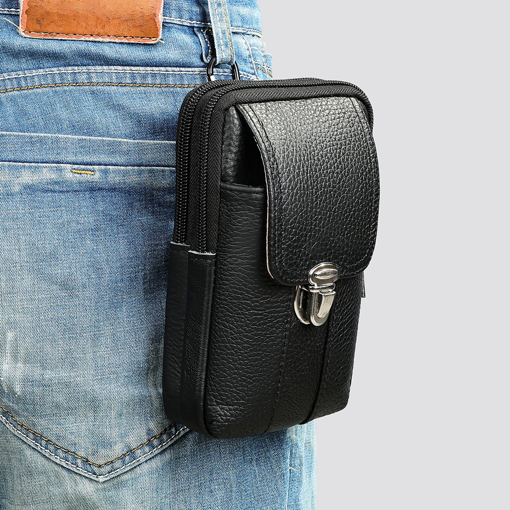 MARRANT Genuine Leather Men Crossbody Cell Phone Bag Travel Waist Pack Bags Pouch Belt Bag Leather Fanny Pack for Men