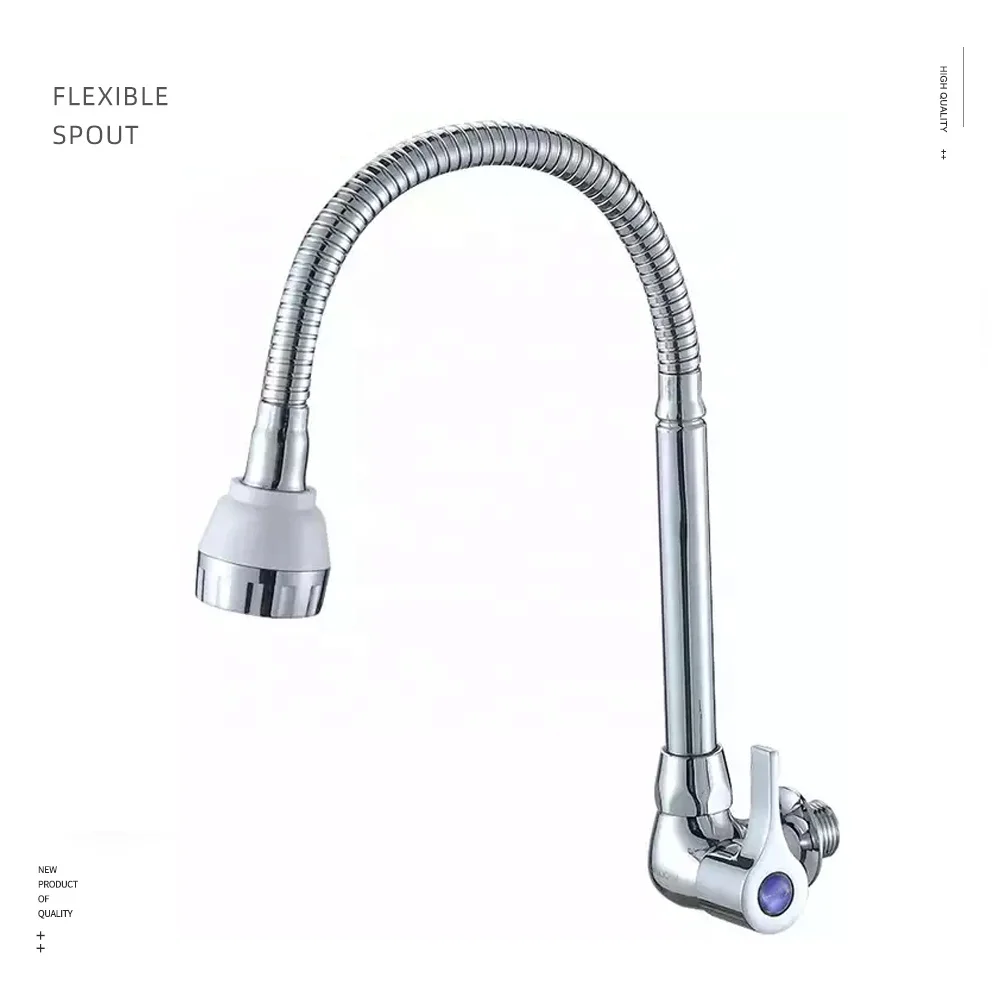 Factory price OEM Stainless Steel kitchen faucet water mixer single handle wall mounted Zinc body kitchen faucet flexible hose