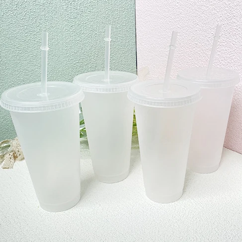 500ml 700ml small portable clear transparent customize tumbler plastic cups bpa-free with straw and lids