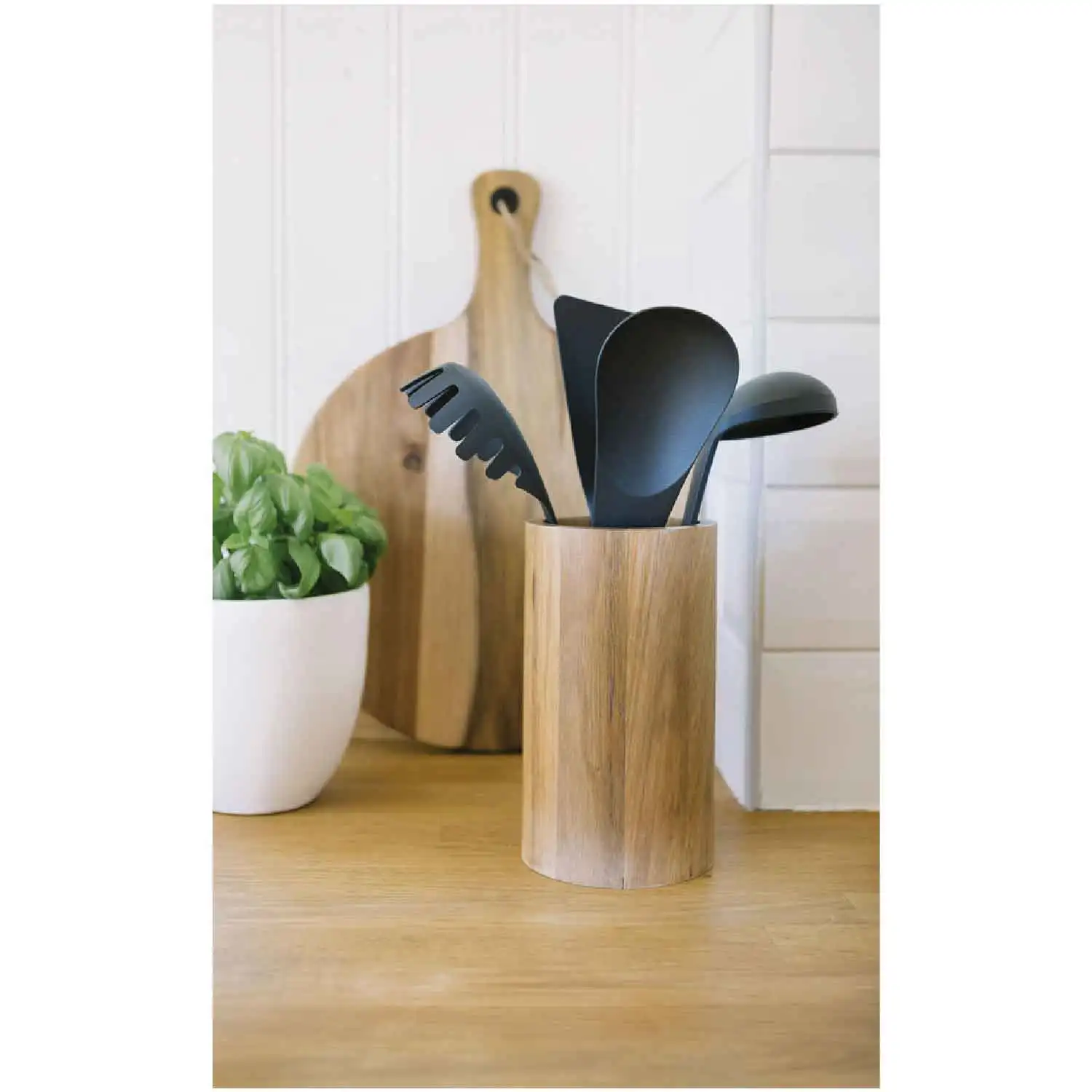 Houselin Acacia Wooden Utensils Organizer Cooking Tools Storage Acacia Wood Utensils Holder for Kitchen Countertop
