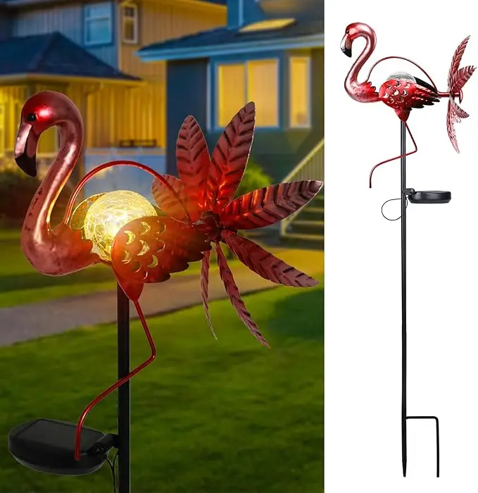 Большой Розовый фламинго светодиодный светильник уличный Газон Орнамент статуя ветер Спиннер Кол солнечные садовые огни