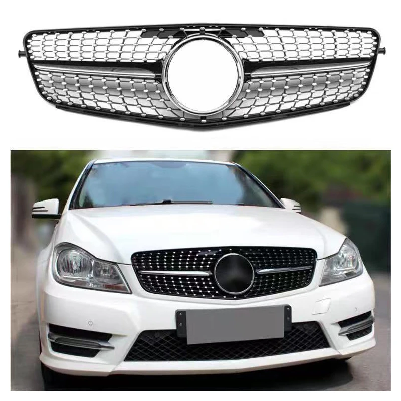 Алмазная решетка для Mercedes Benz W204, серебристо-Черная решетка для Benz C CLASS 2007-2014