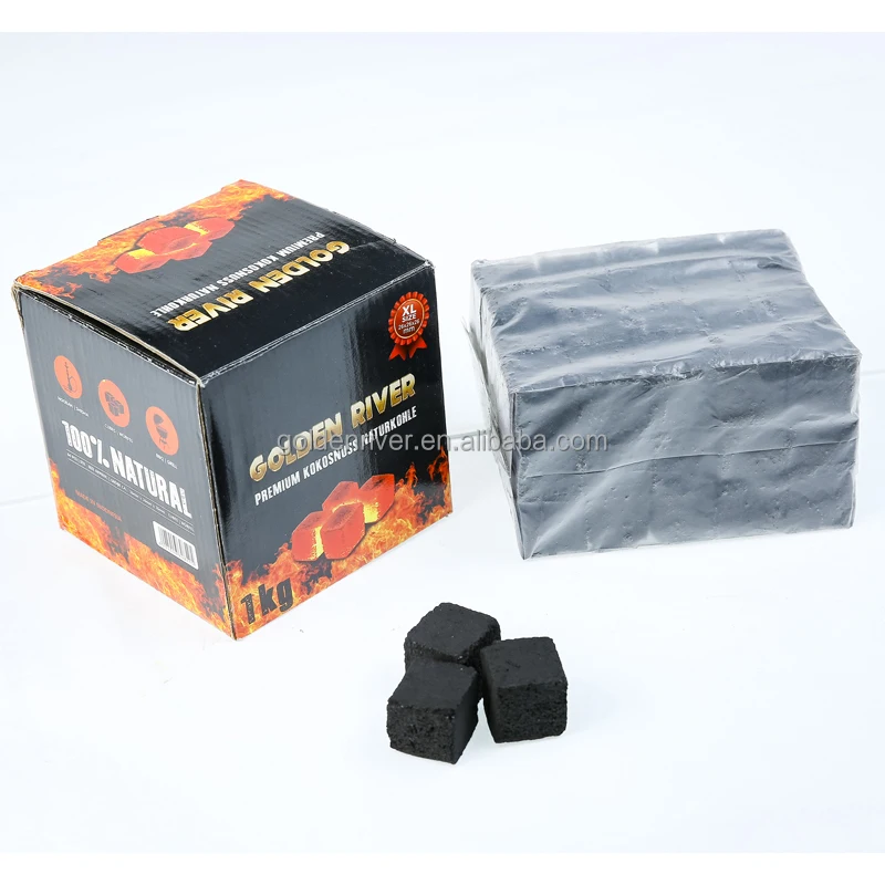 Wholesale good price 1kg Golden River coconut charcoal Black box 26mm
