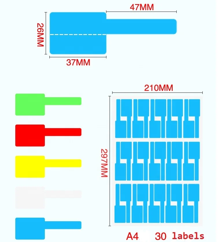 Color A4 cable labels for laser jet printers 30 sheets 900 labels synthesis label