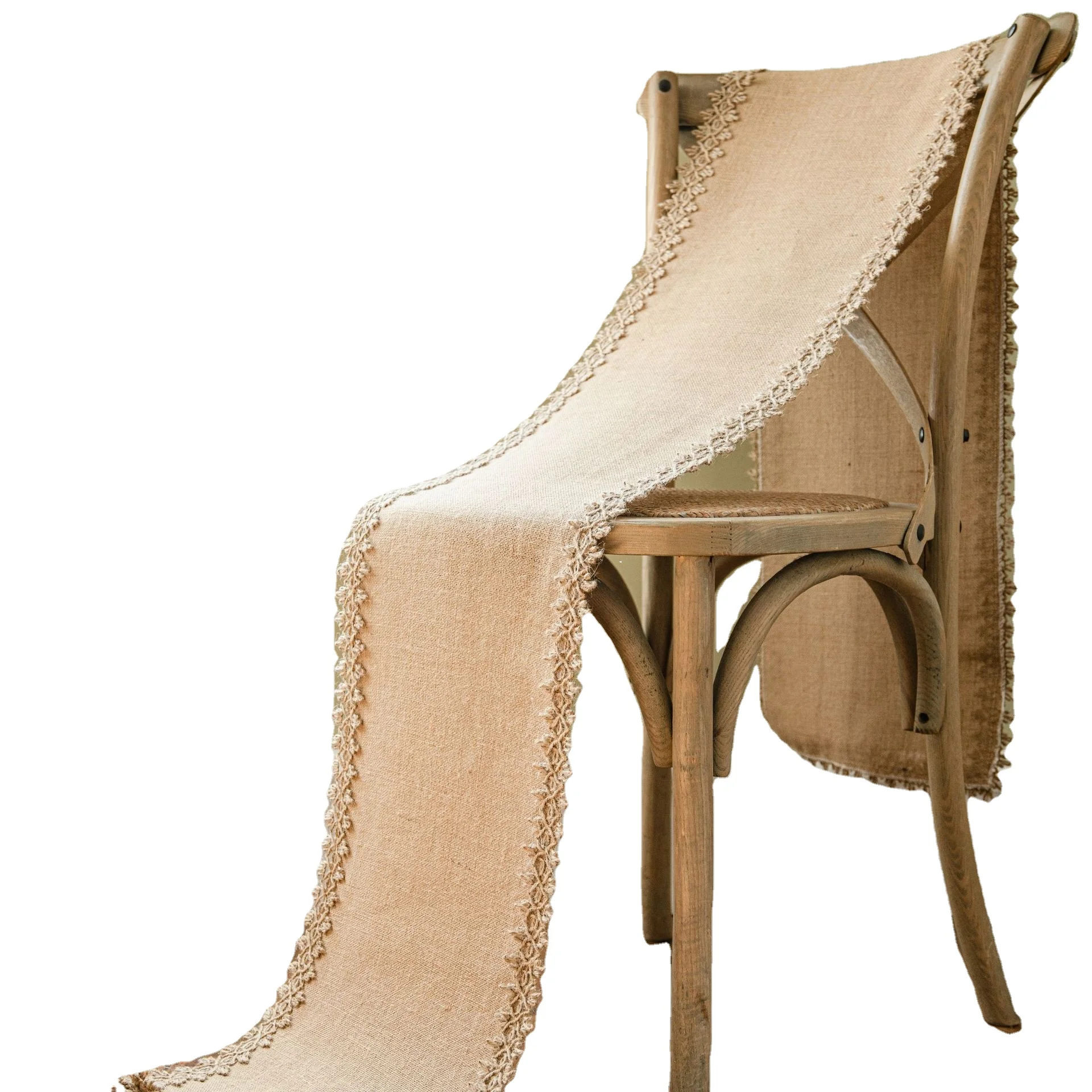 Rural Style Handmade Natural Jute Table Mat Rectangle Linen High quality Table Runner With Tassels