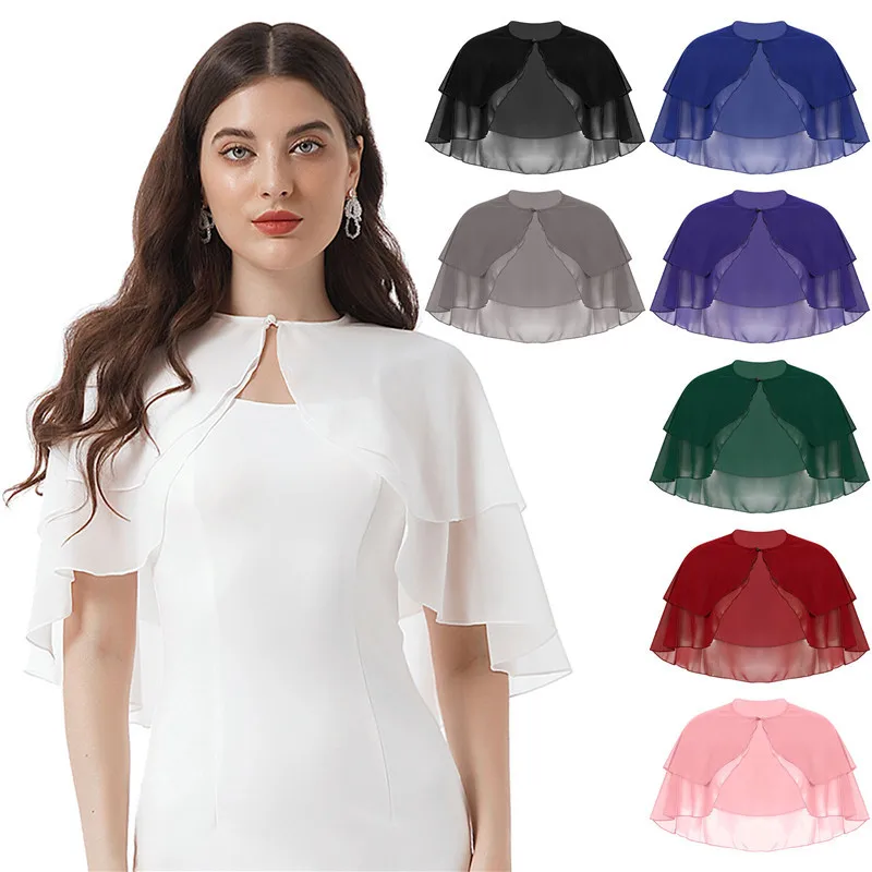 Short double Amazon AliExpress easy-selling style bride chiffon shawl spring and summer black sunscreen cloak factory price