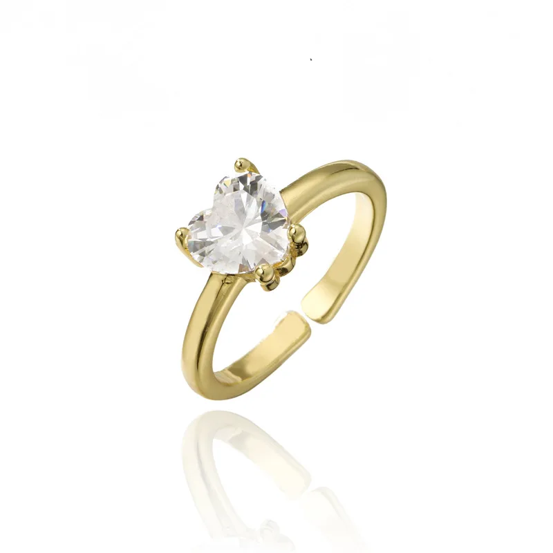 Red Green And White Heart-shaped Zircon Copper Micro-inlaid Open Ring