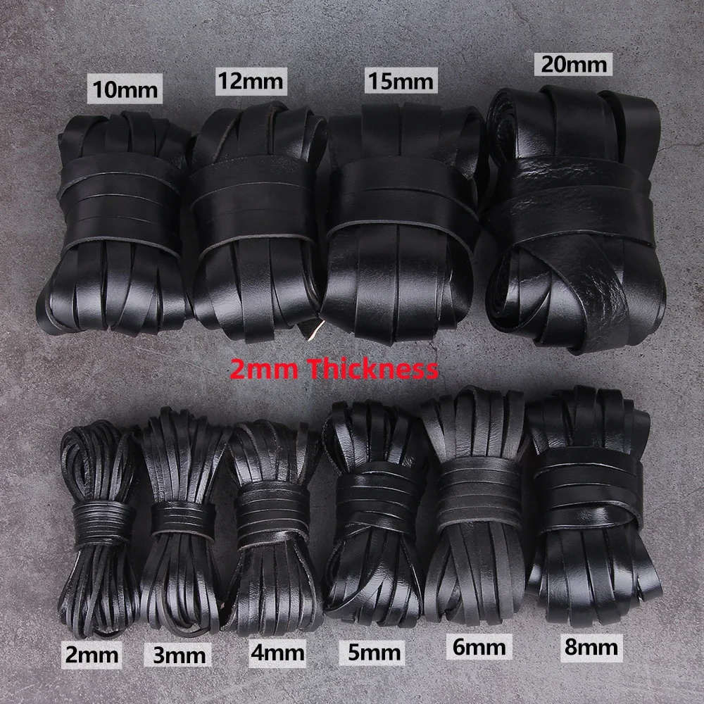3mm wide flat leather lace black genuine cowhide leather cord for shoe laces decoration