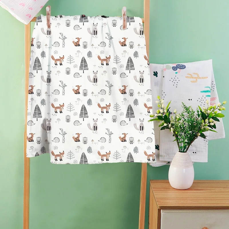 double beanie super soft baby fox print fabric winter blanket unisex plush comfort blanket newborn four seasons cover blankets
