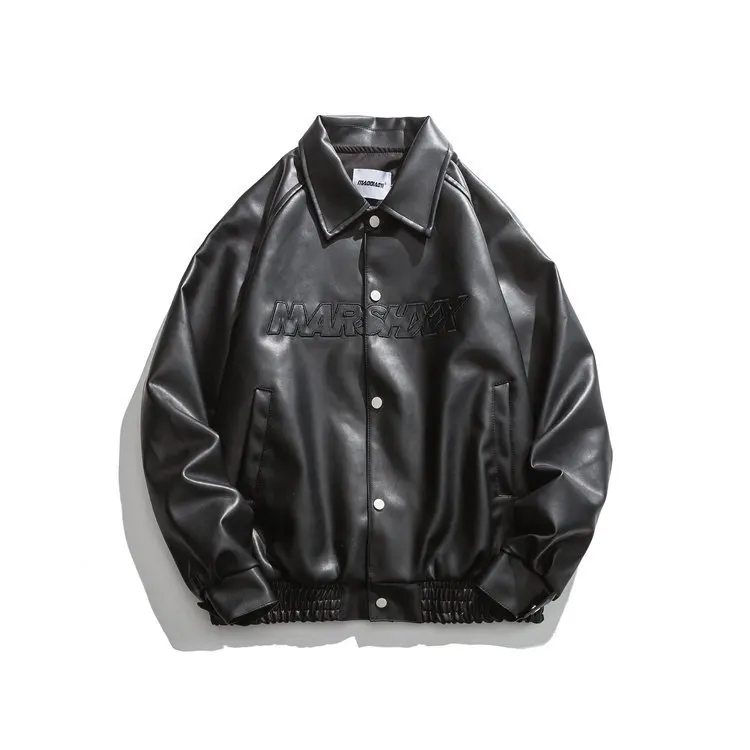 Wholesale Custom logo fur neck faux pu leather jackets thicken winter men jacket Japan Style leather bomber jackets