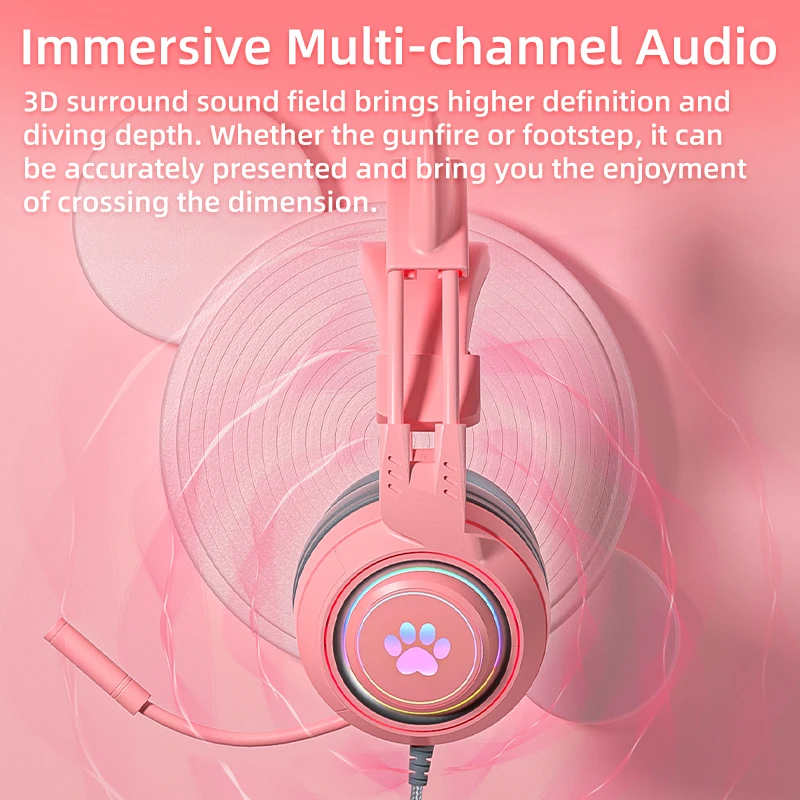soyto G25 50mm LED light cat ear headset with microphone A gaming luminous headset designed for gamers, girls and boys