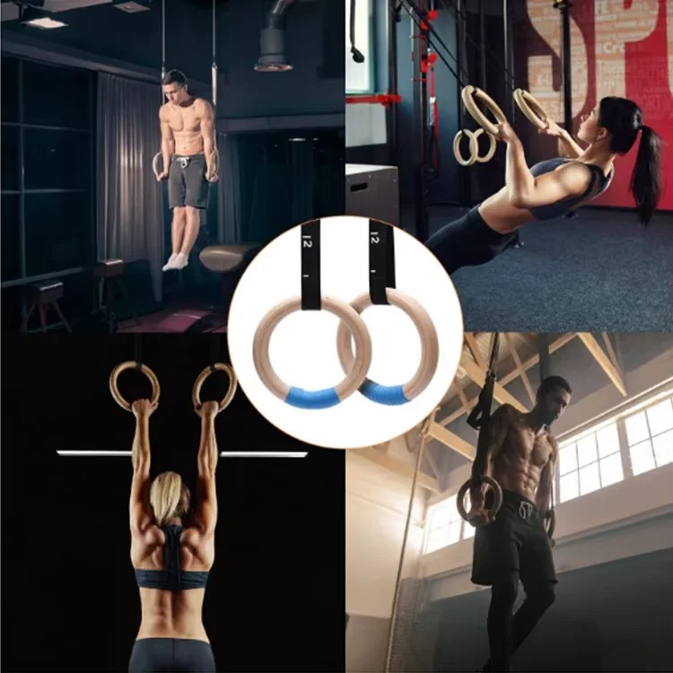 Gymnastics Rings 32mm Wooden Rings with Adjustable Long Straps with Scale Non-Slip Gym Rings for Home Gym