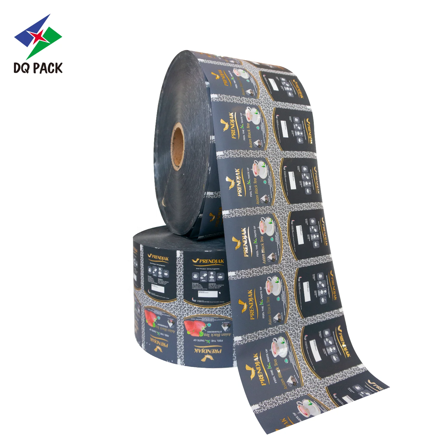 DQ PACK Custom flexible pack food packing flow wrap sachet film rolls for coffee tea powder dried food