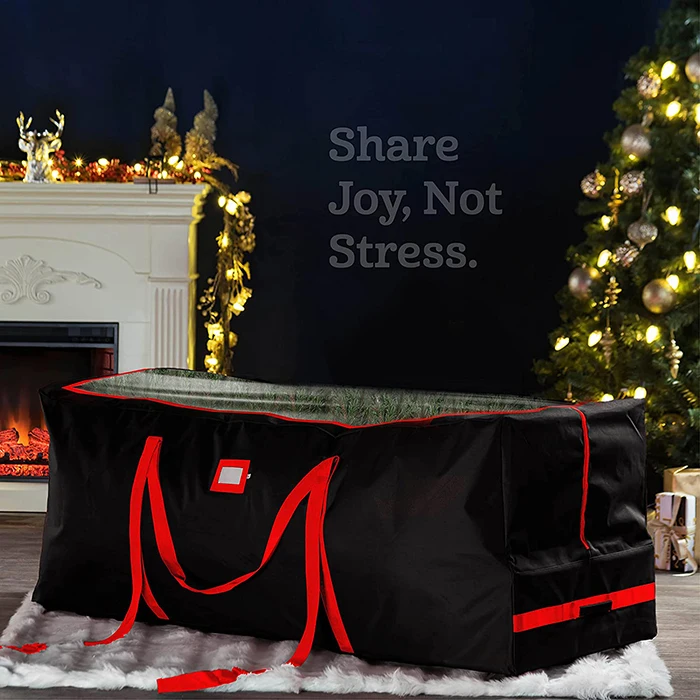 China Supplier Large Christmas Tree Bag Waterproof 600D Oxford Canvas Clear Window Christmas Tree Storage Bag