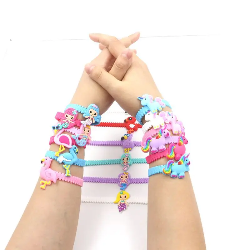 Wholesale Cute and Lovely Soft Cartoon Rubber Flamingo and Unicorn Animal Plastic Bracelets Educational Toys for Kids PUT008