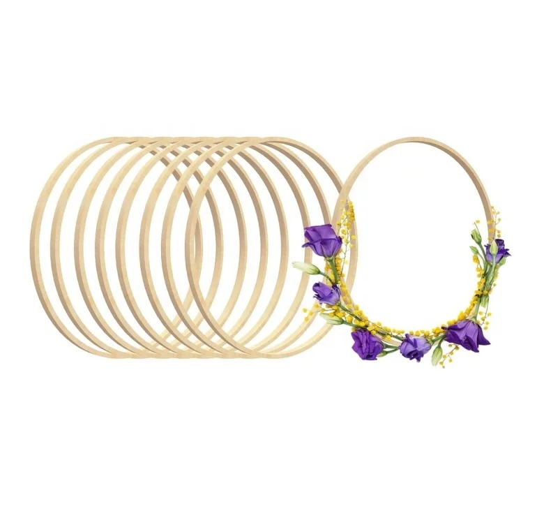 Bamboo Macrame Hoop Set Wooden Large Wreath Rings Craft Hoop for DIY Dream Catcher