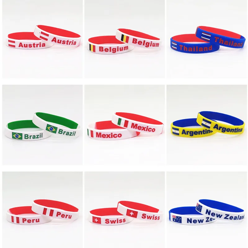 Country World Flag Engraved Bracelet Bangle Print Sports Silicone Wristband Men Women Elastic Rubber Band Bracelets