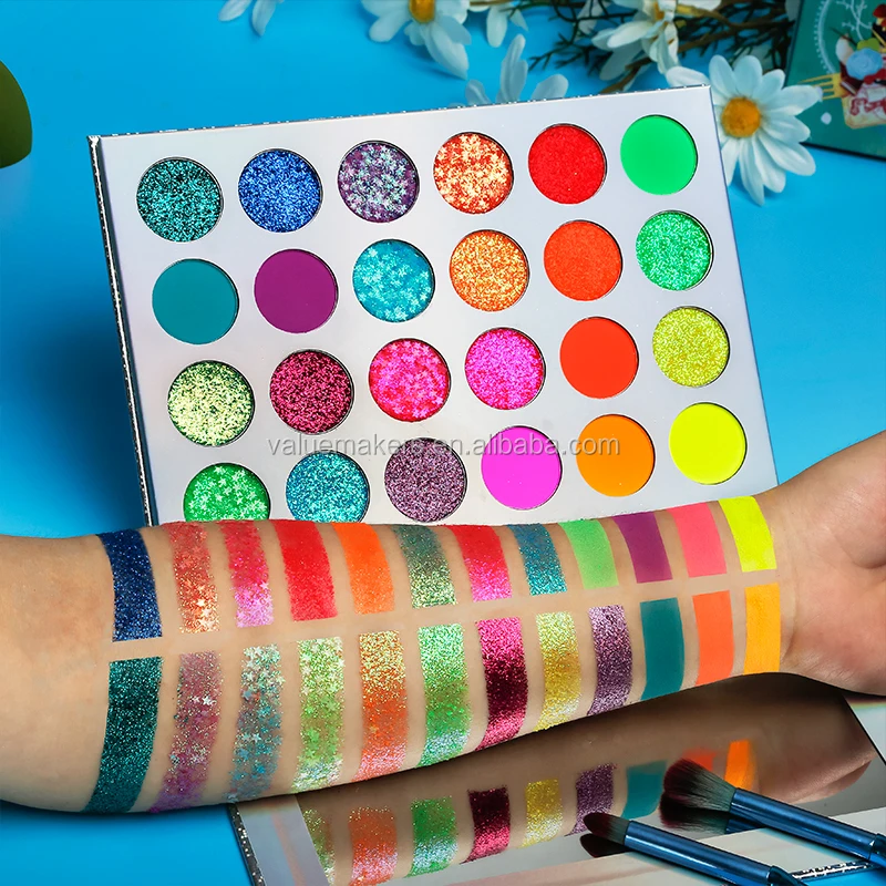Neon Glow Under UV Light in Dark Private Label 24 Colors Neon Pigments Star Shape Glitter Eyeshadow Palette