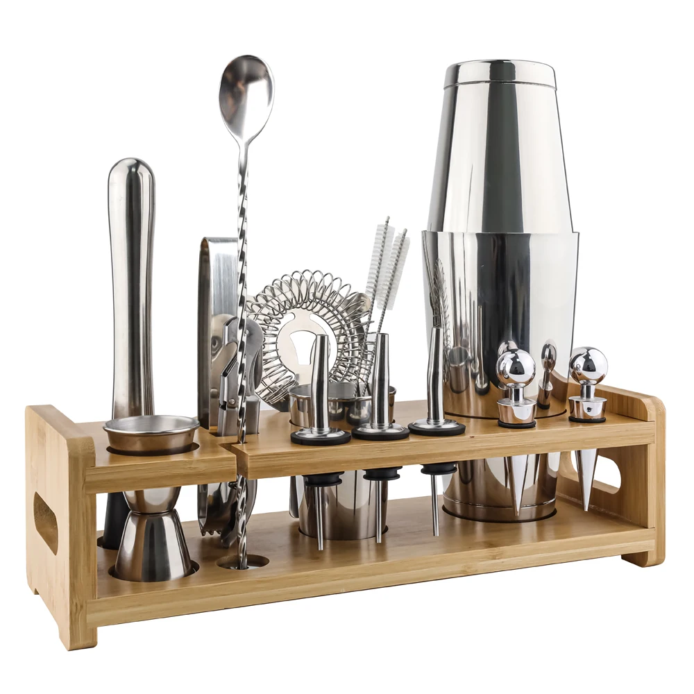 Custom Stainless Steel Cocktail Shaker Set Bartender Kit with Jigger Silver Barware for Martini Drink Mixing for Bars Gifts
