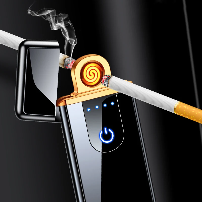 Ультратонкая USB перезаряжаемая зажигалка с сенсорным экраном Двусторонняя Электронная логотипом