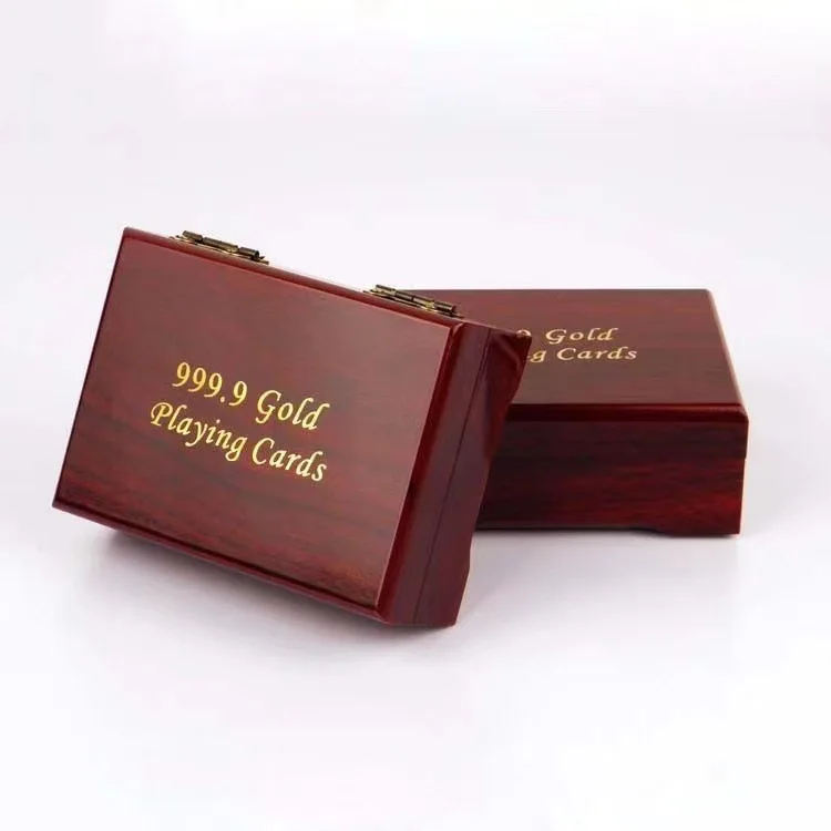 Gold foil plastic playing cards PET special poker plus mahogany box Spot wooden commemorative gift box packaging PVC
